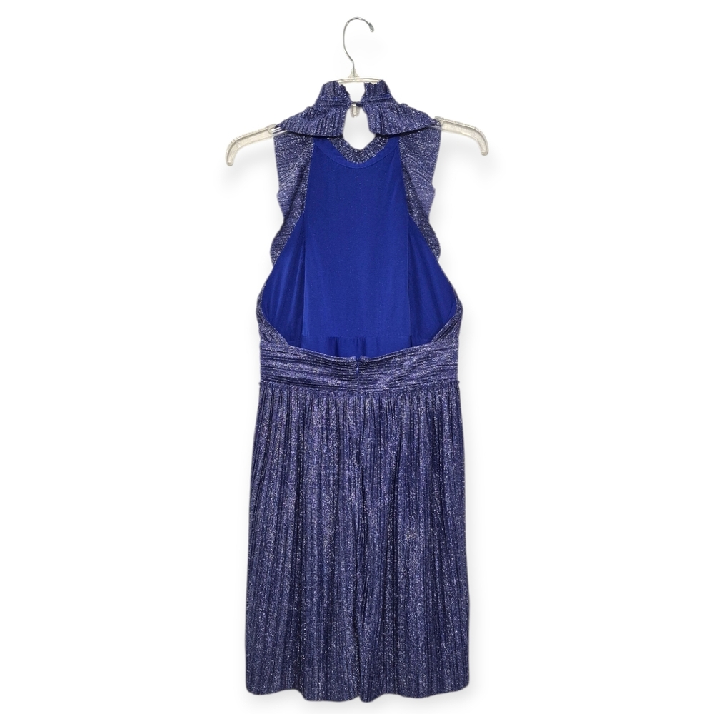 FREE PEOPLE Halter Neck Open Back Glittery Pleated Dress Purple Blue 10 - Picture 3 of 7